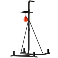 Soozier 2-in-1 Punching Bag Stand, Adjustable Height Heavy Bag Stand with Weighted Base and Speed Bag for Home, Black(m-1)