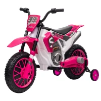 Aosom 12V Kids Motorcycle with Dual Motors, Training Wheels, Rear Suspension, Soft Start, Max Speed 5 MPH, for 3-6 Years, Pink(m-1)