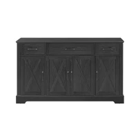 Farmhouse Buffet Cabinet with Metal Hardware and Wood Grain, Sturdy Sideboard for Kitchen and Dining Room, 55'' L x 15.5" W x 32" H, Ash Black(m-2)