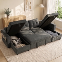 HOMCOM Sectional Sofa Bed, 113" U Shaped Pull Out Sleeper Sofa Bed with Dual Storage Chaises, Wide and Deep Seat, Dark Grey