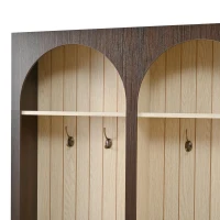 Farmhouse Hall Tree Coat Rack with 3 Arches and 8 Retro Hooks, Shoe Storage Bench Unit with 3 Drawers, 59'' L x 15.5'' W x 75'' H, Dark Walnut(m-9)