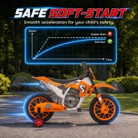 Aosom 12V Kids Motorcycle with Dual Motors, Training Wheels, Rear Suspension, Soft Start, Max Speed 5 MPH, Ages 3-6, Orange(m-6)