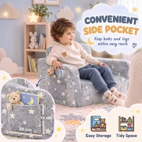 Qaba Kids Couch, 2 in 1 Toddler Couch with Glow in the Dark Stars, Sit to Lie, Ready from Box for Bedroomfor 18-48 M, Grey(m-7)
