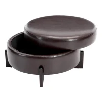 Stylish Round Storage Ottoman with Leather Upholstery, Versatile Coffee Table for Living Room and Bedroom, 32'' L x 32" W x 17.5" H, Dark Brown(m-6)