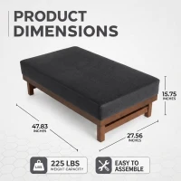 Sleek Large Ottoman with Faux Leather and Walnut Legs, Versatile Coffee Table for Living Room and Bedroom, 48" L × 27.5" W × 15.5" H, Black(m-3)