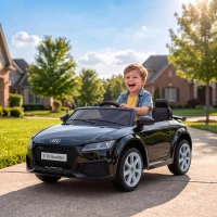 Qaba 12V Ride on Car for Kids, Audi TT RS Licensed Electric Car with Remote Control, Dual Motors, for 2-3 Years, Black(m-1)