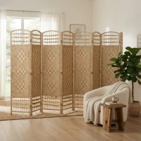 HOMCOM 8 Panel Folding Room Divider Portable Privacy Screen Wave Fiber Room Partition for Home Office Natural(m-2)