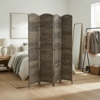 HOMCOM Folding Room Divider Screen 4 Panel 6' Tall Privacy Screen Freestanding Wood Partition for Home Office, Dark Rustic Oak(m-8)