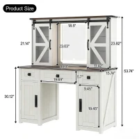 Farmhouse Dressing Vanity Desk with 3-Colour LED Lighted Mirror, Modern Makeup Table Unit with 3 Drawers, 43.5'' L x 15.5'' W x 53.5'' H, Beige(m-3)