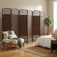 HOMCOM 6 Panel Folding Room Divider Portable Privacy Screen Wave Fiber Room Partition for Home Office Brown(m-11)