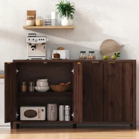 Elegant Fluted Buffet Cabinet with Sculpted Doors, Farmhouse Storage Sideboard for Kitchen Dining Living Room, 55" L × 15.5" W × 33" H, Brown(m-10)