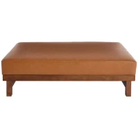 Sleek Large Ottoman with Faux Leather and Walnut Legs, Versatile Coffee Table for Living Room, 48" L × 27.5" W × 15.5" H, Light Brown(m-2)
