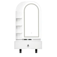 Modern Floating Makeup Vanity with Arched Mirror, Outlet and 3-Color Lights, Versatile Wall Vanity for Bedrooms, 23'' L x 15.5" W x 48" H, White(m-2)