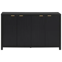 Elegant Fluted Buffet Cabinet with Sculpted Doors, Farmhouse Storage Sideboard for Kitchen Dining Living Room, 55" L × 15.5" W × 33" H, Black(m-2)