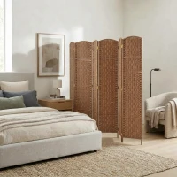 HOMCOM Room Divider 6 Panel, 6FT Tall Folding Privacy Screen, Freestanding Hand-Woven Partition for Room Separation with 360° Hinges, Paper Rope Diamond Weave, Natural(m-10)