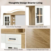 Farmhouse Makeup Vanity with Lighted Mirror and Outlet, Chic Dressing Table with Drawers and Stool, 47'' L x 15.5" W x 61.5" H, Natural+White(m-6)