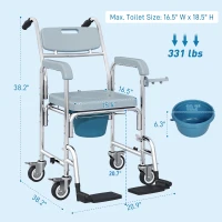 HOMCOM Rolling Shower Wheelchair for Seniors, Bedside Commode Chair with Locking Wheels, Seat, Backrest, Arms, Gray(m-3)