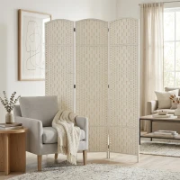 HOMCOM Room Divider, 3 Panel Folding Privacy Screen, 6FT Tall Portable Weave Partition Wall Divider for Bedroom, White(m-7)
