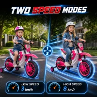 Aosom 12V Kids Motorcycle with Dual Motors, Training Wheels, Rear Suspension, Soft Start, Max Speed 5 MPH, for 3-6 Years, Pink(m-7)