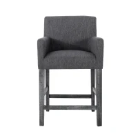 Modern Upholstered Counter Stool Set of 2 with Rounded Armrests, Comfortable Breakfast Bar Stool for Kitchen, 24'' L x 23" W x 39.5" H, Charcoal(m-2)
