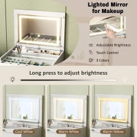 Versatile 3-in-1 Flip Top Makeup Vanity Cabinet with LED Lighted Mirror, Rustic Dressing Table for Bedroom, 26.5'' L x 19.5" W x 29.5" H, White(m-4)