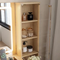Elegant Fluted Dressing Vanity Desk with 3-Colour LED Mirror, Modern Makeup Table Unit with 10 Drawers, 43.5'' L x 15.5'' W x 54.5'' H, Oak(m-9)
