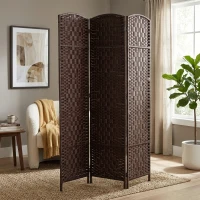 HOMCOM Room Divider 3 Panel, 6FT Tall Folding Privacy Screen, Freestanding Hand-Woven Partition for Room Separation with 360° Hinges, Paper Rope Diamond Weave, Brown(m-7)