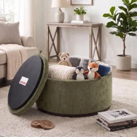 Elegant Round Storage Ottoman with Tufted Chenille and Removable Lid, Versatile Coffee Table for Living Room, 28'' L x 28" W x 16.5" H, Green(m-4)