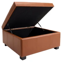 Retro-Chic Square Ottoman with Storage and Faux Leather, Versatile Coffee Table for Living Room and Bedroom, 34'' L x 34" W x 18.5" H, Caramel(m-7)