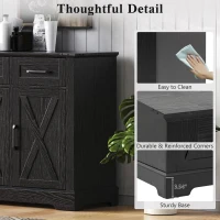 Farmhouse Buffet Cabinet with Metal Hardware and Wood Grain, Sturdy Sideboard for Kitchen and Dining Room, 55'' L x 15.5" W x 32" H, Ash Black(m-7)