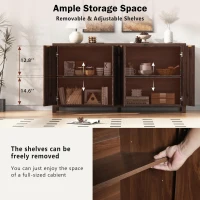 Elegant Fluted Buffet Cabinet with Sculpted Doors, Farmhouse Storage Sideboard for Kitchen Dining Living Room, 55" L × 15.5" W × 33" H, Brown(m-5)