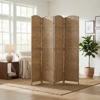 HOMCOM Folding Room Divider Screen 4 Panel 6' Tall Privacy Screen Freestanding Wood Partition for Home Office, Washed Oak(m-7)