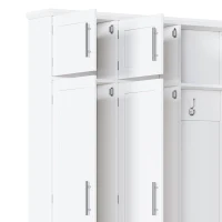 Rustic Farmhouse Hall Tree with 8 Storage Doors, Heavy-Duty Shoe Storage Bench Unit with 4 Bottom Compartments, 59'' L x 15.5'' W x 75'' H, White(m-9)