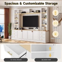 Rustic Farmhouse Entertainment Centre with 6 Storage Drawers, Modern TV Wall Unit with Adjustable Shelves, 98.5'' L x 15.5'' W x 79.5'' H, White(m-5)