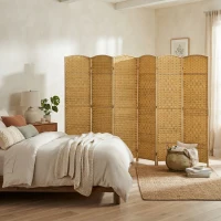 HOMCOM Folding Room Divider Screen 6 Panel 6' Tall Privacy Screen Freestanding Wood Partition for Home Office, Nature Wood(m-2)