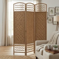 HOMCOM 3 Panel Folding Room Divider Portable Privacy Screen Wave Fiber Room Partition for Home Office Natural(m-10)
