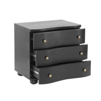 Retro Modern Nightstand Set of 2 with 3 Wave Drawers, Wooden Bedside Storage Tables with Bulbous Feet, 23.5'' L x 15.5'' W x 22.5'' H, Black(m-10)
