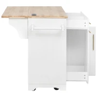 Vintage Kitchen Island with Trash Storage and Organizers, Versatile Rolling Cart with Power Outlet and Spice Rack, 59'' L x 29.5" W x 35.5" H, White(m-14)