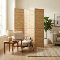 HOMCOM Hand Woven Room Divider, 3 Panel Bamboo Folding Privacy Screen for Home Office, 47.25"x67"x0.75", Natural(m-10)