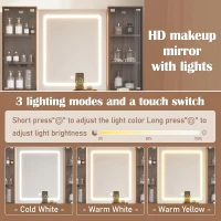 Elegant Fluted Dressing Vanity Desk with 3-Colour LED Mirror, Modern Makeup Table Unit with 10 Drawers, 43.5'' L x 15.5'' W x 54.5'' H, Brown(m-5)