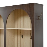 Farmhouse Hall Tree Coat Rack with 3 Arches and 8 Retro Hooks, Shoe Storage Bench Unit with 3 Drawers, 59'' L x 15.5'' W x 75'' H, Dark Walnut(m-10)