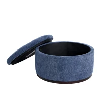 Elegant Round Storage Ottoman with Tufted Chenille and Removable Lid, Versatile Coffee Table for Living Room, 28'' L x 28" W x 16.5" H, Blue(m-6)