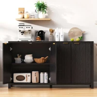 Elegant Fluted Buffet Cabinet with Sculpted Doors, Farmhouse Storage Sideboard for Kitchen Dining Living Room, 55" L × 15.5" W × 33" H, Black(m-10)