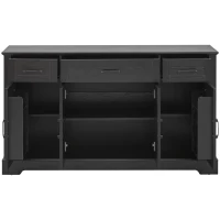 Farmhouse Buffet Cabinet with Metal Hardware and Wood Grain, Sturdy Sideboard for Kitchen and Dining Room, 55'' L x 15.5" W x 32" H, Ash Black(m-13)