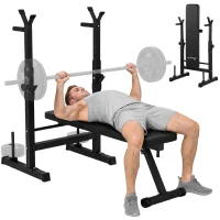 Soozier Adjustable Weight Bench, Foldable Bench Press with Barbell Rack and Dip Station for Home Gym, Strength Training Multiuse Workout Bench, Black(m-13)