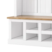 Farmhouse Hall Tree Coat Rack with 13 Compartments, Shoe Storage Bench Unit with Wide Storage Seating Bench, 59'' L x 18'' W x 79'' H, White(m-12)
