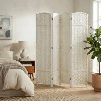 HOMCOM Folding Room Divider Screen 4 Panel 5.6 ' Tall Privacy Screen Freestanding Room Partition for Home Office, White(m-3)