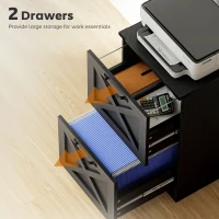 HOMCOM Vertical Storage Drawers Farmhouse X Pattern Printer Stand Fits Letter Files 2 Drawers Black(m-5)