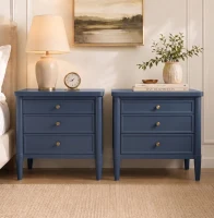 Modern Farmhouse Nightstand Set of 2 with 3 Storage Drawers, Wooden Bedside End Tables with Tapered Legs, 23.5'' L x 15.5'' W x 24.5'' H, Blue(m-1)