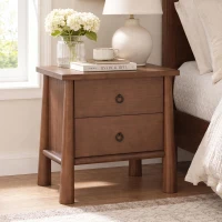 Modern Nightstand with 2 smooth-gliding drawers, Wooden Bedside Storage Table with Signature Rounded Legs, 23.5'' L x 15.5'' W x 23.5'' H, Brown(m-1)